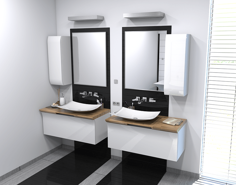 Meble łazienkowe model F11 - Zestaw 4 szafki. Szafki łazienkowe pod umywalkę montowane w odstępach