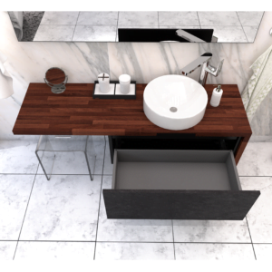 Meble lazienkowe Czarny kamien Blat drewniany Merbau 164 z toaletka szuflady 1600x1600 PRAWA