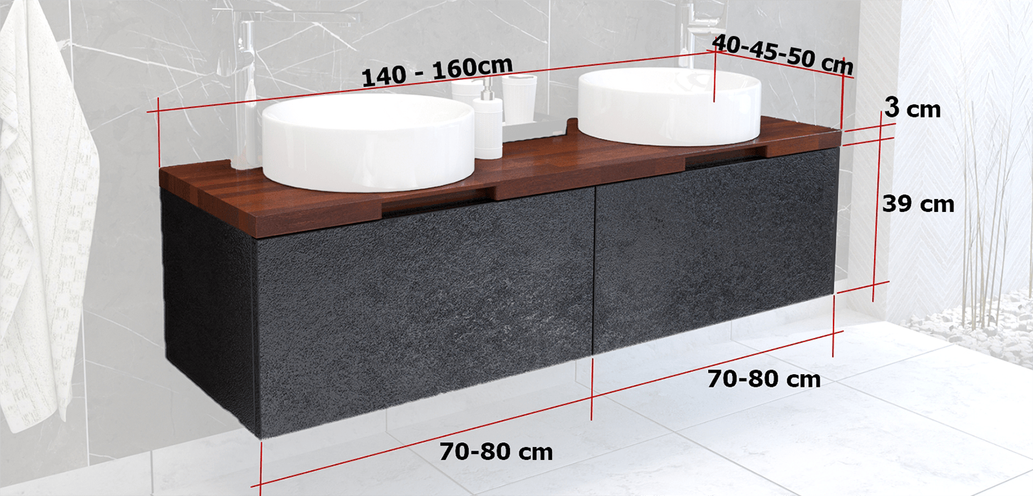 Meble łazienkowe model P10, wymiary 140 - 160 cm