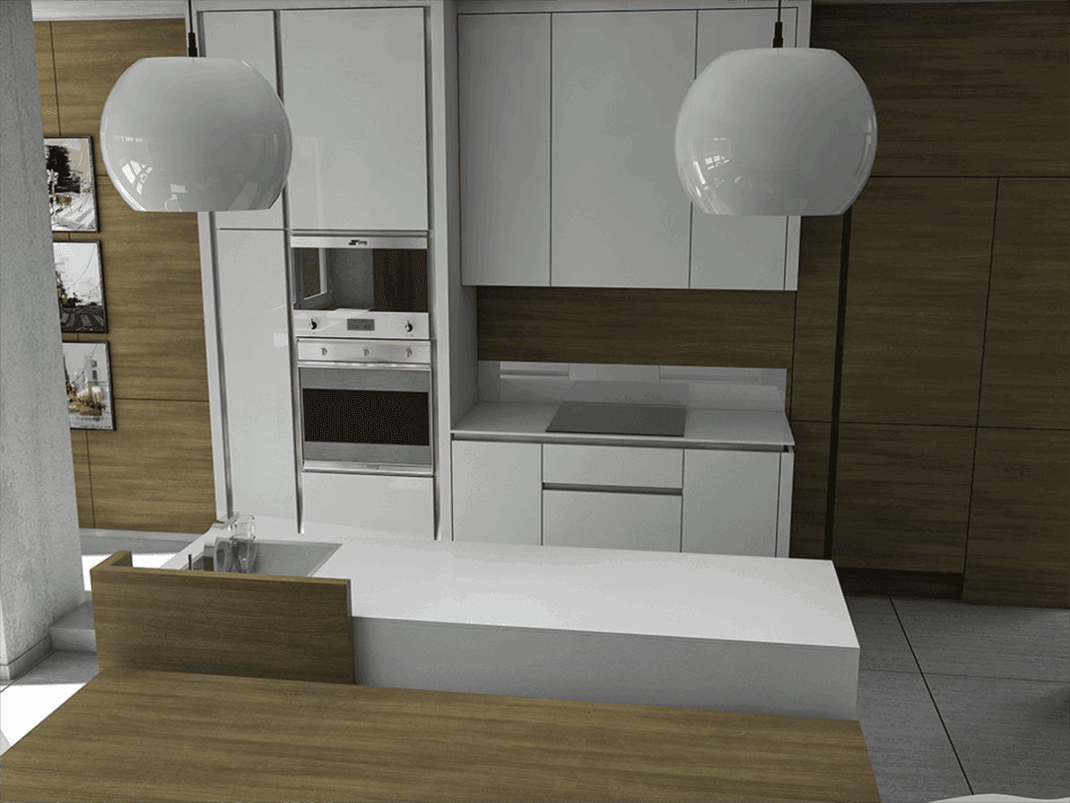 Nowoczesna kuchnia w bieli i drewnie – ROVATO