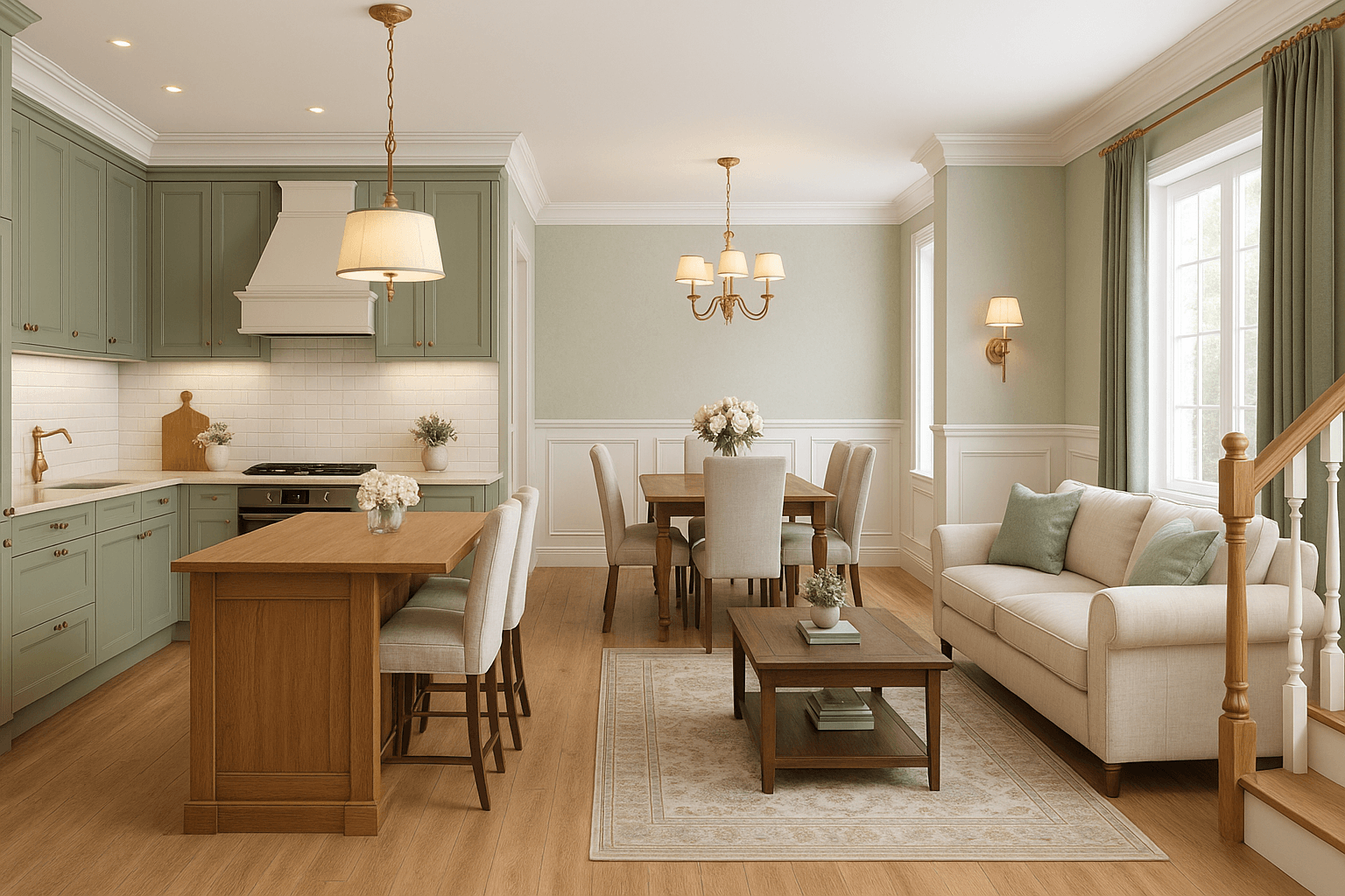 Kuchnia połączona z salonem w stylu angielskim